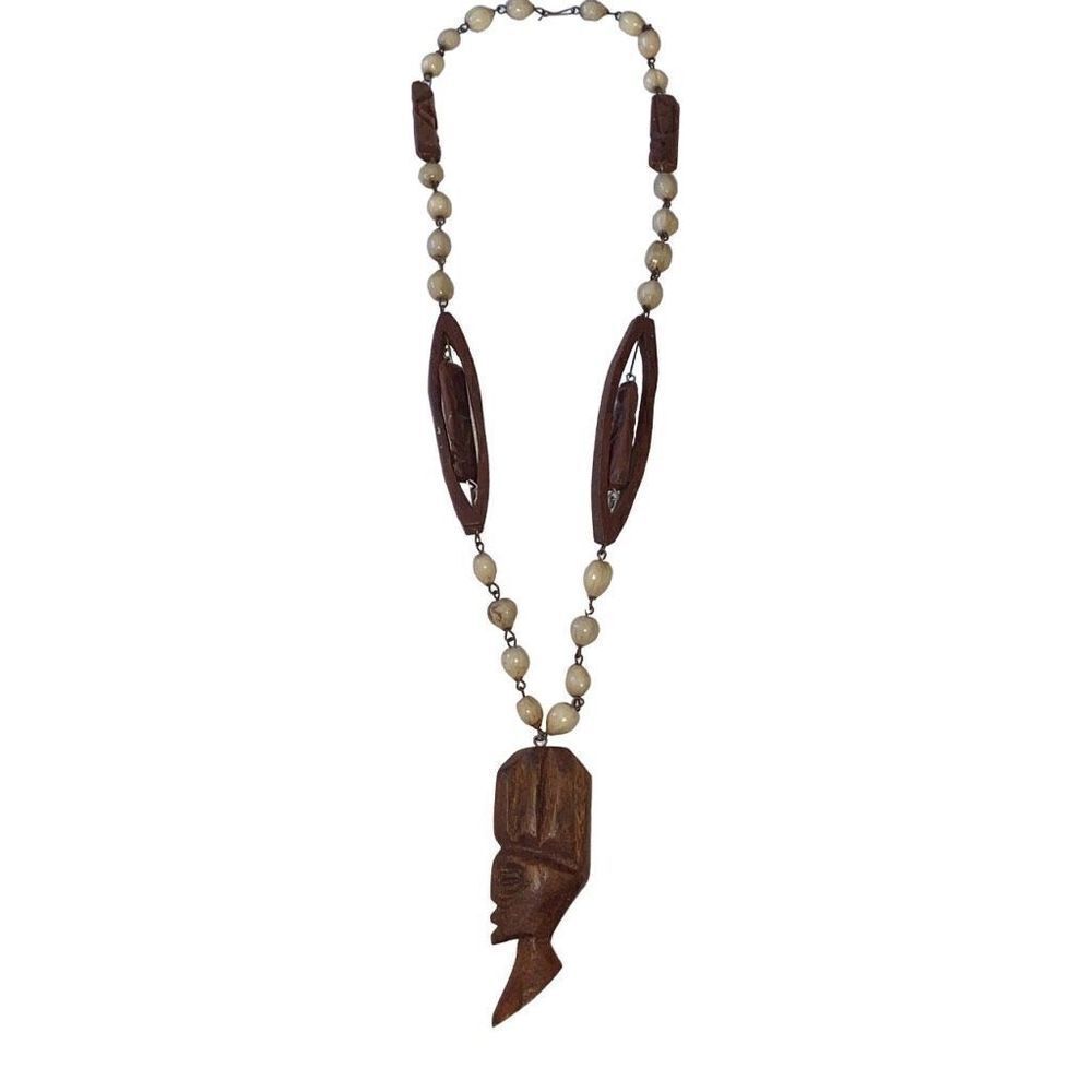 Vintage 1980s Carved Tiki Jobs Tears Necklace Hawaiian VTG